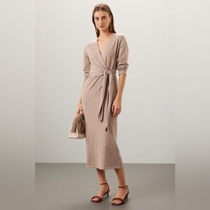 Modern Citizen Beige Long Sleeve Wrap Dress